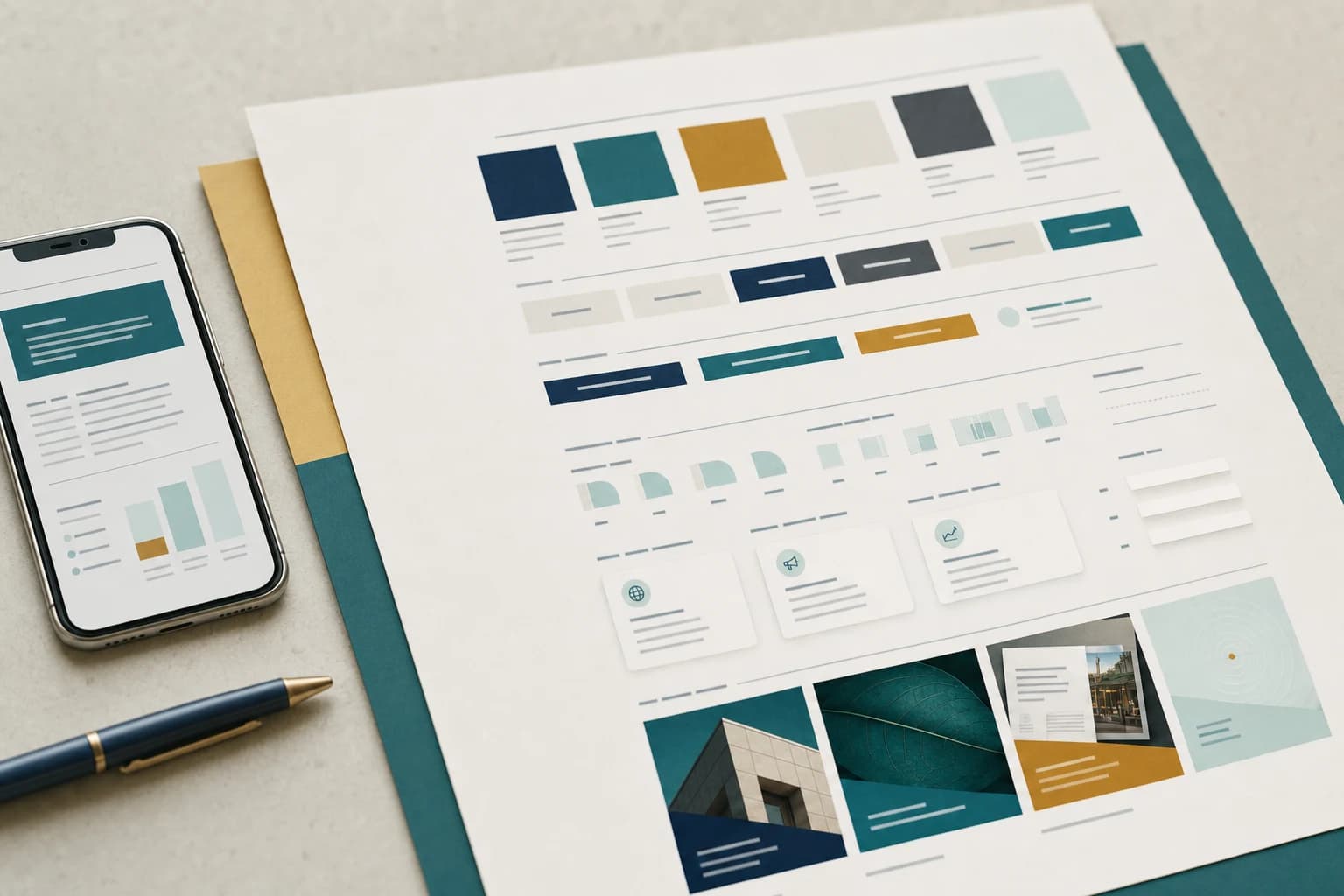 A practical marketing plan and phone on a clean desk